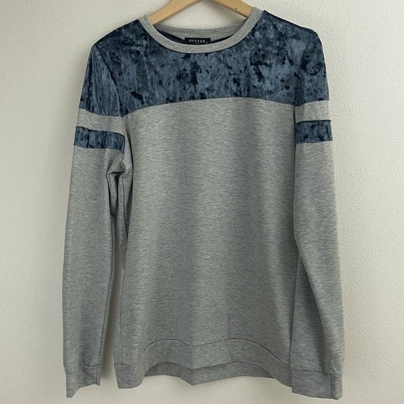 SUTTER GRAY SWEATSHIRT WITH BLUE VELVET ACCENT AT SHOULDER AND SLEEVE CREW NECK - Picture 3 of 9
